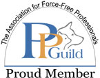 Logo of the Association for Force-Free Professionals, featuring dog illustrations and the text 'Proud Member'.
